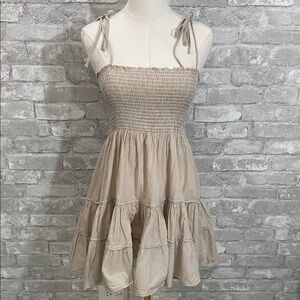 Rays for Days Emma Smocked Beige Tiered Mini Dress